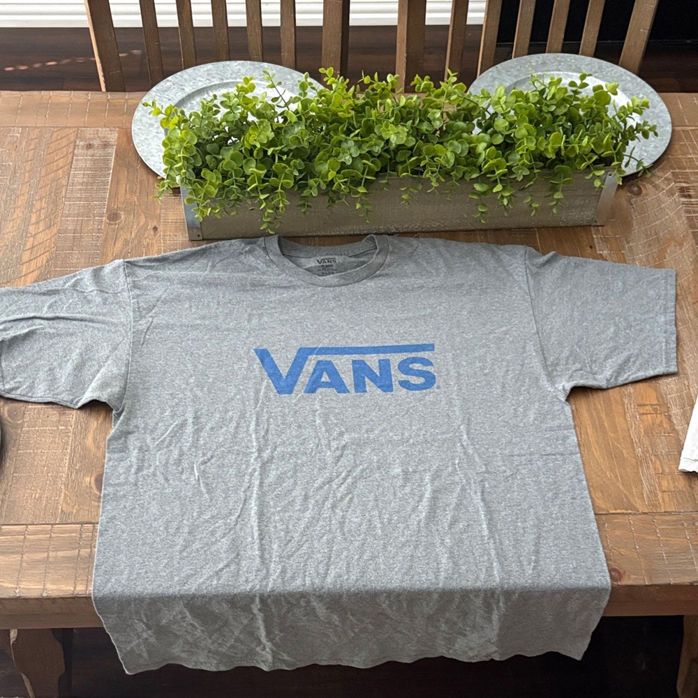 Vans Heather Gray Tee with Blue Logo